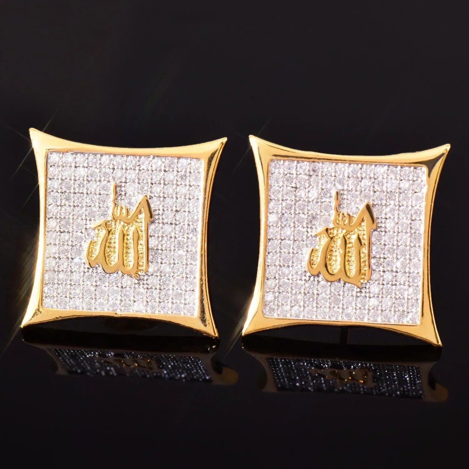 Large Square Stud Earrings with Zircon | Creative & Trendy Hip Hop Jewelry | Caratix Jewelry - CaratixJewelry